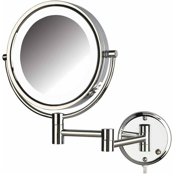 Moon Moon 8.5-Inch LED Lighted Wall Mount Makeup Mirror with 1X/3X Magnification，Double-Sided Lighted Makeup Mirror 